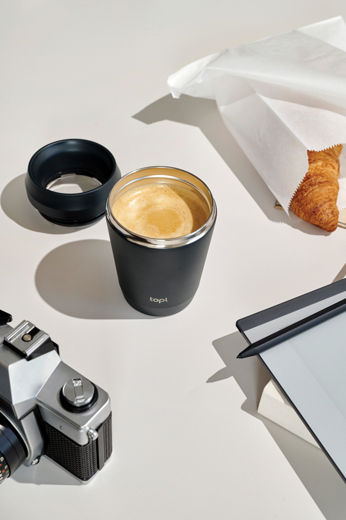 Taza Topl To Go de acero reciclado con tapa patentada 360