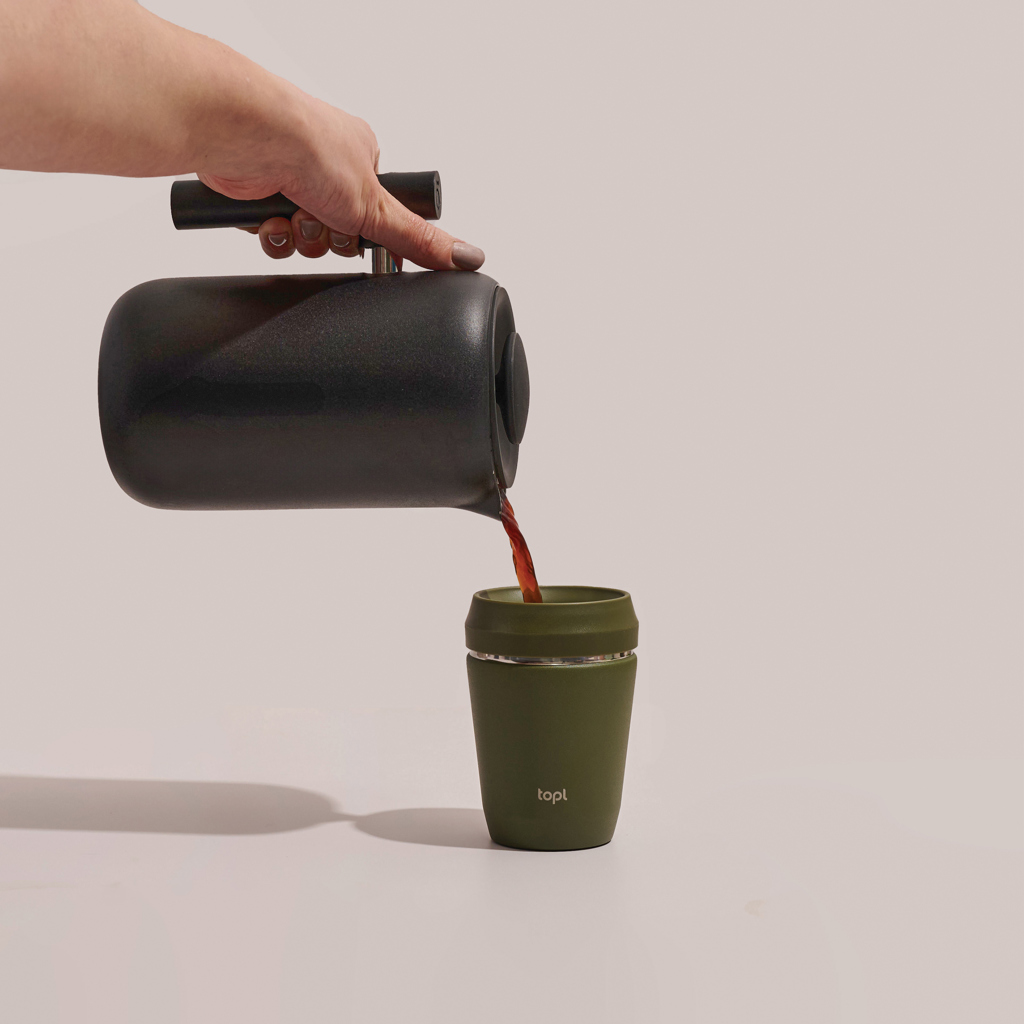 Taza Topl To Go de acero reciclado con tapa patentada 360