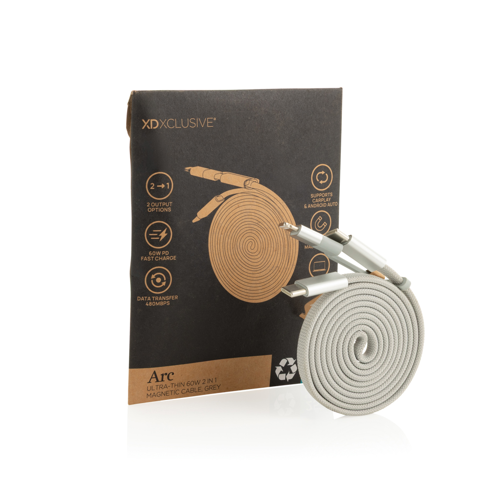Cable magnético Arc 60W ultrafino 2 en 1 reciclado RCS