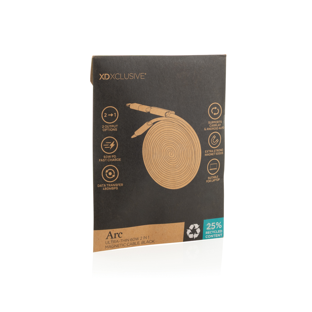 Cable magnético Arc 60W ultrafino 2 en 1 reciclado RCS