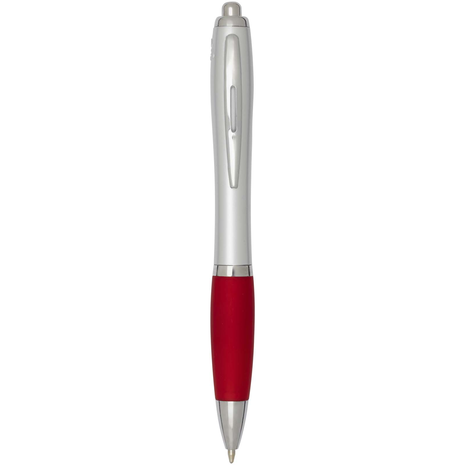 Bolígrafo de plástico reciclado con certificado RCS, cuerpo plateado y empuñadura de color (tinta negra) Nash