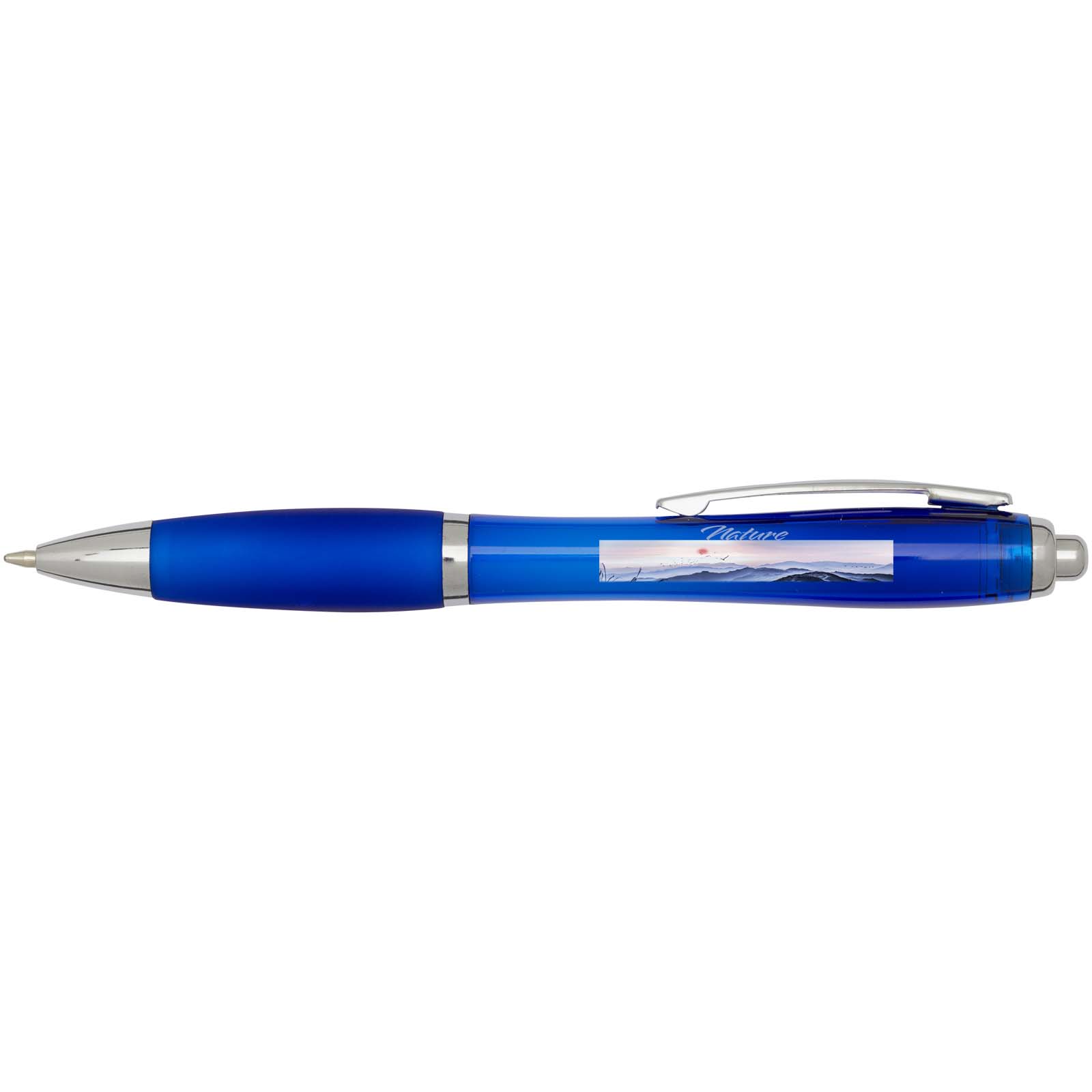 Bolígrafo de plástico reciclado con certificado RCS y cuerpo y empuñadura de color (tinta azul) Nash