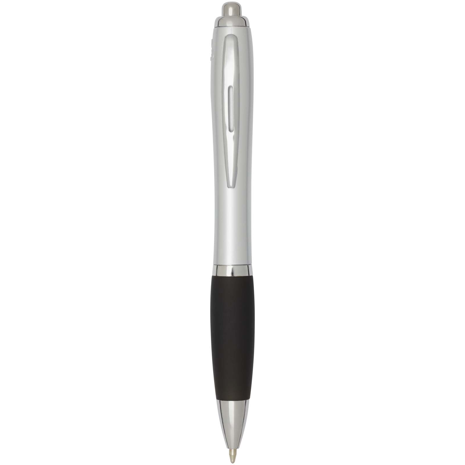 Bolígrafo de plástico reciclado con certificado RCS, cuerpo plateado y empuñadura de color (tinta negra) Nash