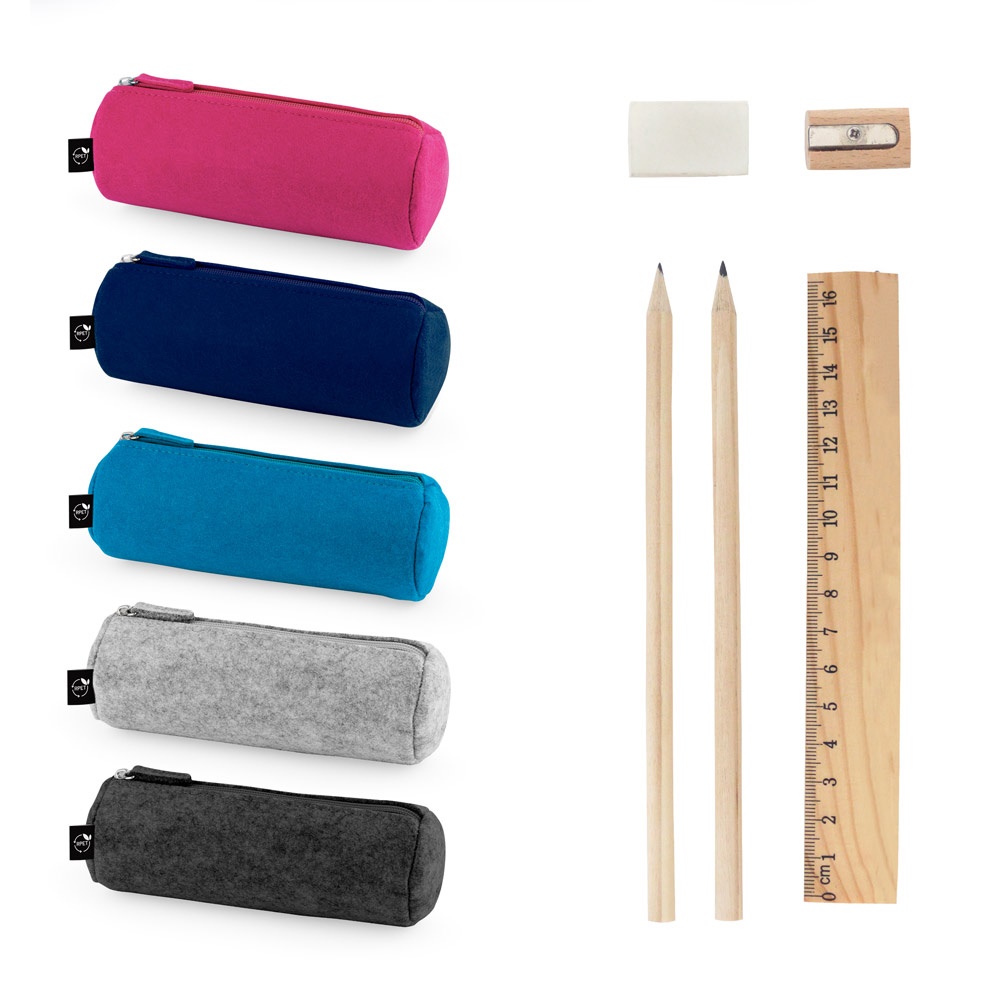 NOMAD. Estuche multiusos en fieltro reciclado (100% rPET) con regla, lápices, goma y sacapuntas