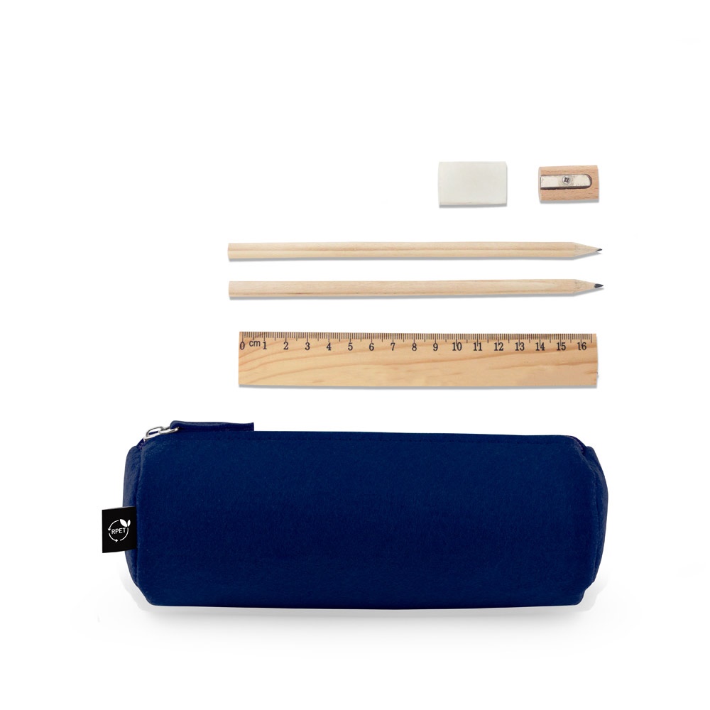 NOMAD. Estuche multiusos en fieltro reciclado (100% rPET) con regla, lápices, goma y sacapuntas