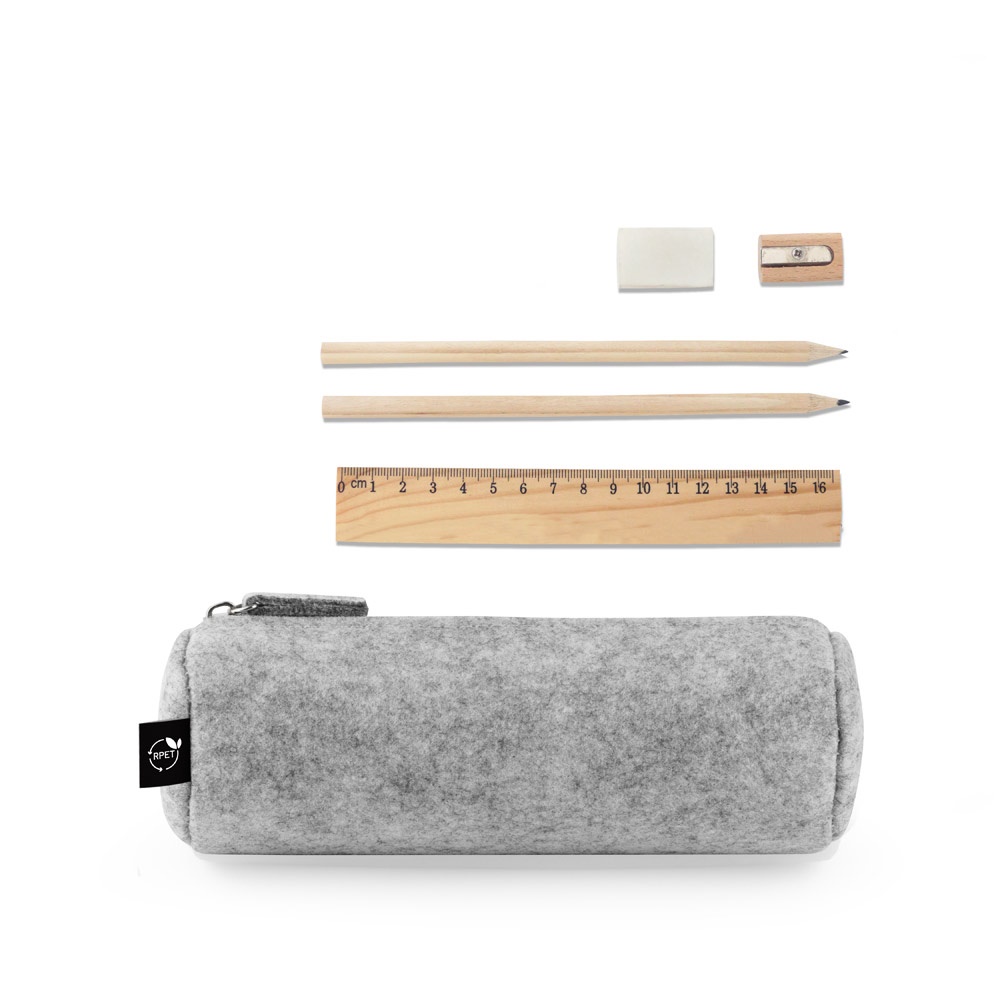 NOMAD. Estuche multiusos en fieltro reciclado (100% rPET) con regla, lápices, goma y sacapuntas