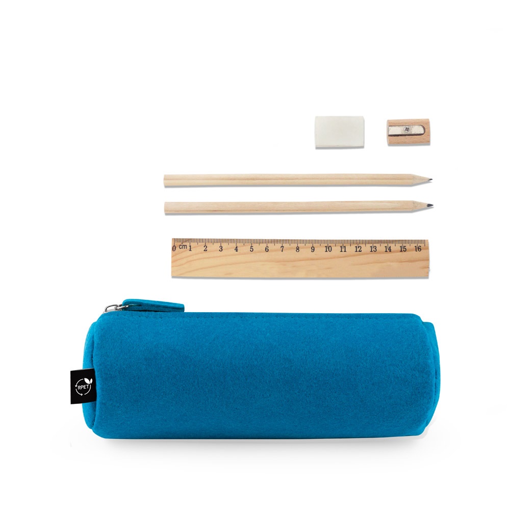 NOMAD. Estuche multiusos en fieltro reciclado (100% rPET) con regla, lápices, goma y sacapuntas