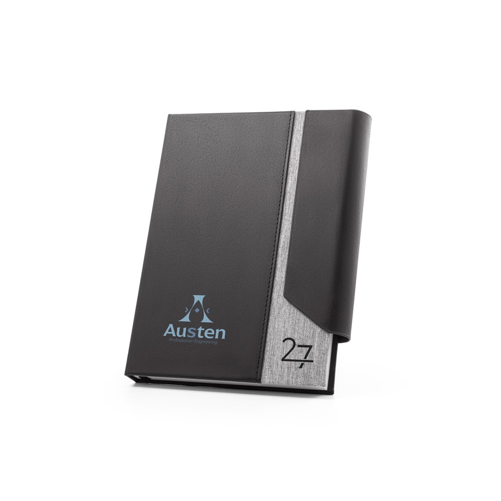 AUSTEN A5. Agenda A5 en PU (58% reciclado) y poliéster reciclado (100% rPET) 300D