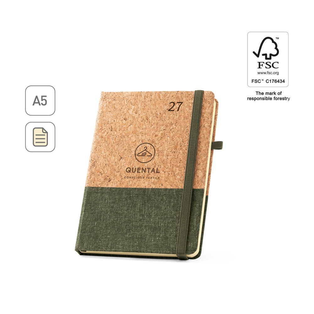 QUENTAL A5. Agenda de corcho y lino
