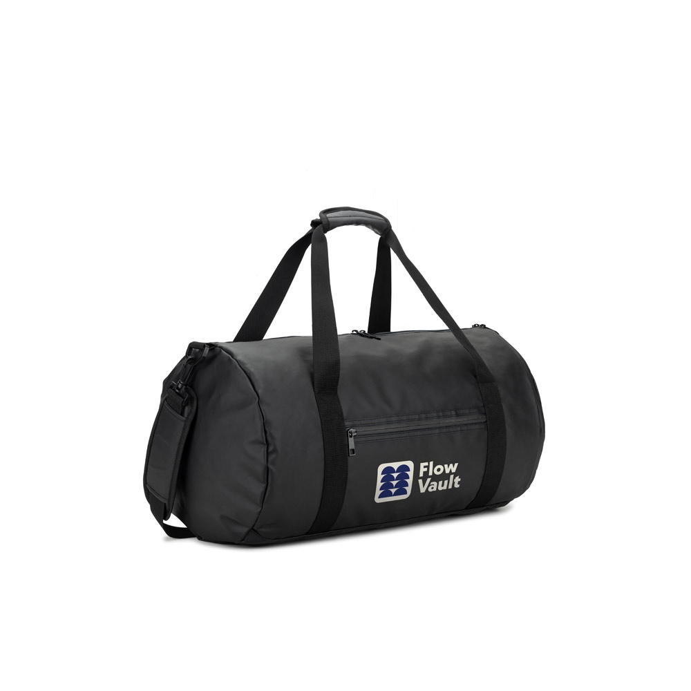 OSASCO SPORT. Cylindrical sports bag in high-density 600D recycled polyester with side compartment for shoes
