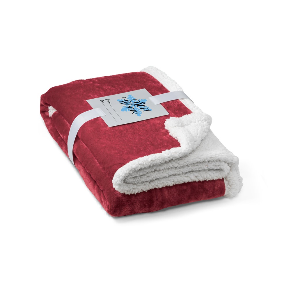 HEIDEN. Reversible fleece blanket (190 g/m²) with satin ribbon and personalised card