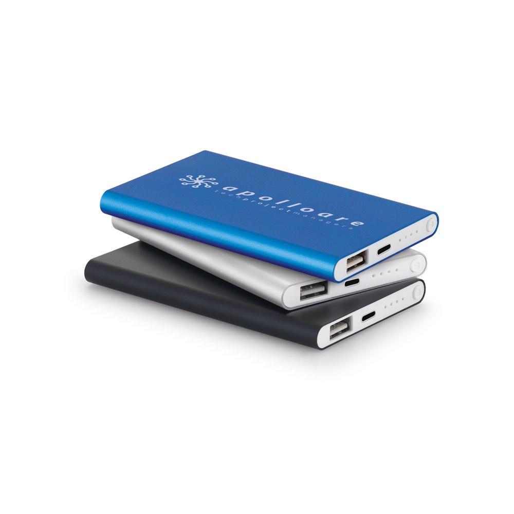 MARCET. Power bank slim 4'000 mAh, fabricado en ABS reciclado (70 % rABS) y aluminio reciclado (30 % rAL)