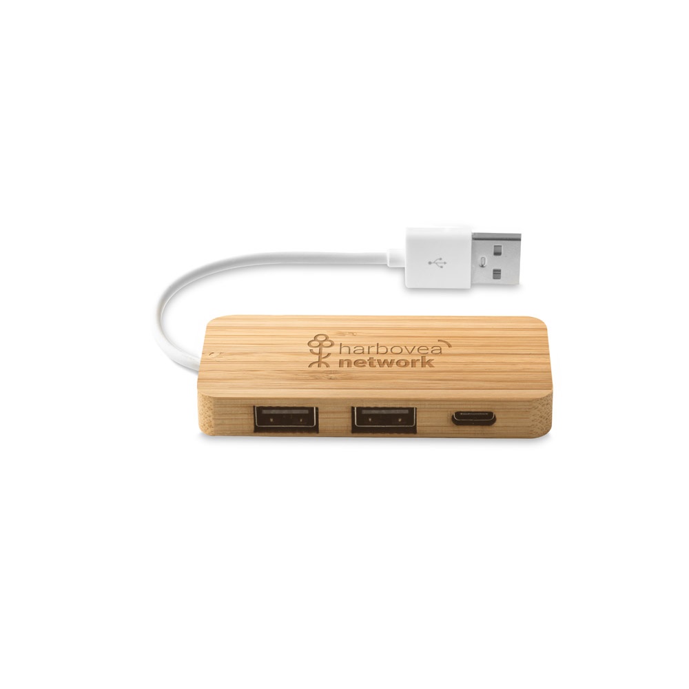 MOSER. HUB con 2 puertos USB-A y 1 USB-C, fabricados en bambú