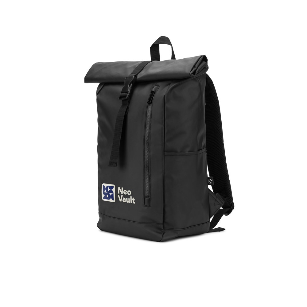 OSASCO BPACK. Roll top backpack with a zip system design that allows the top to be rolled up to fit the volume of the backpack, made from 600D recycled polyester
