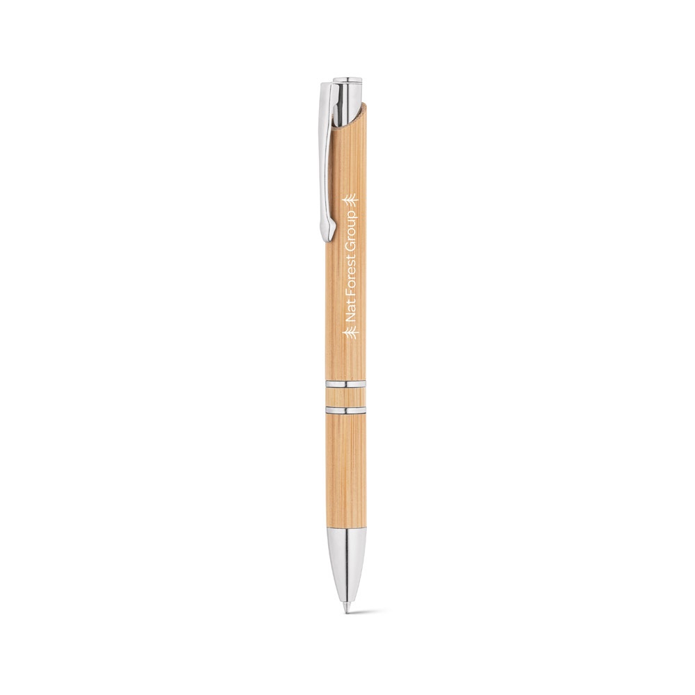 BETA BAMBOO. Bolígrafo de bambú con clip, detalles metálicos