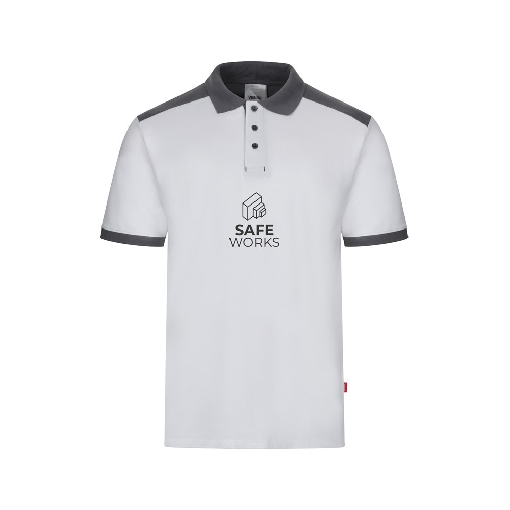 VL VELES. Two-tone stretch piqué polo shirt (200g/m²) with short sleeves, in polyester (96%) and elastane (4%)