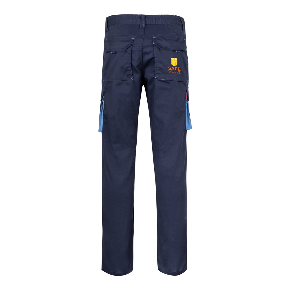 VL FIDES. Two-tone, multi-pocket stretch trousers (240g/m²), in cotton (46%), EME (38%) and polyester (16%)