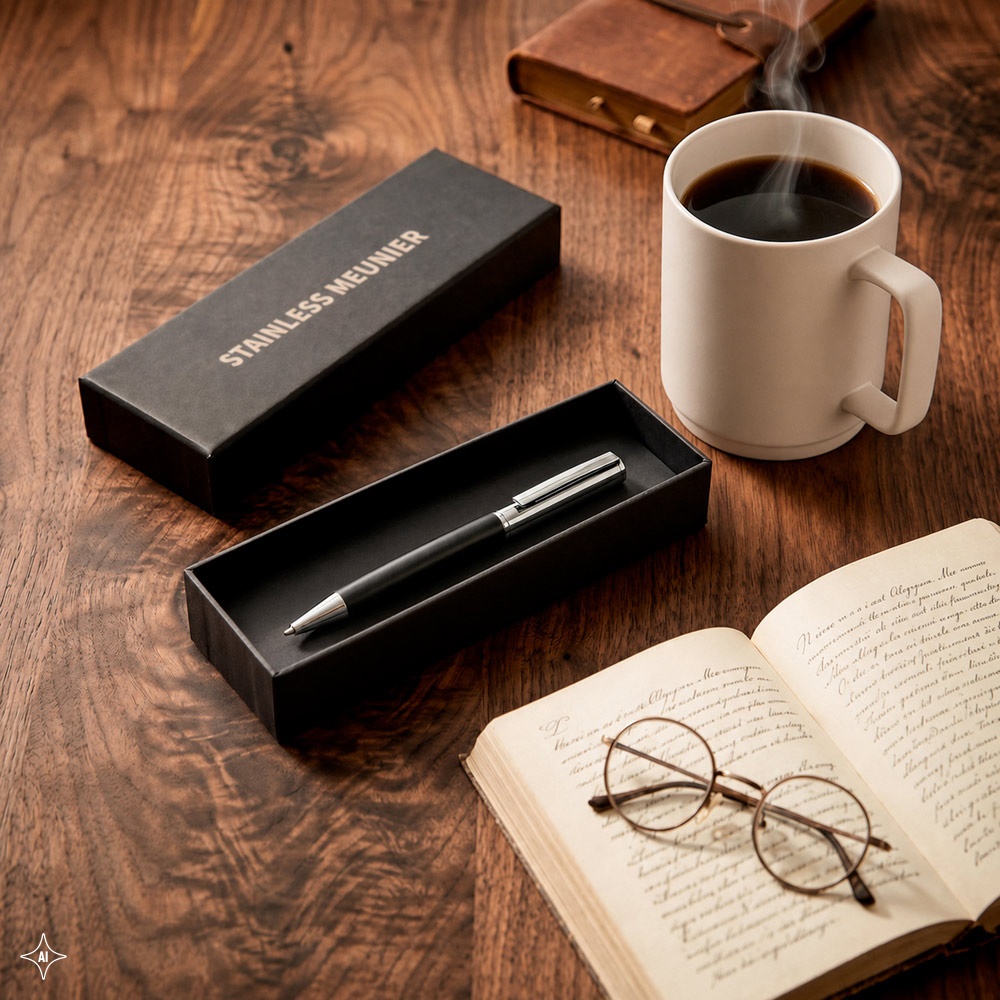 SLAUGHTER. Stainless steel ballpoint pen with a glossy finish and black ink by Dokumental®