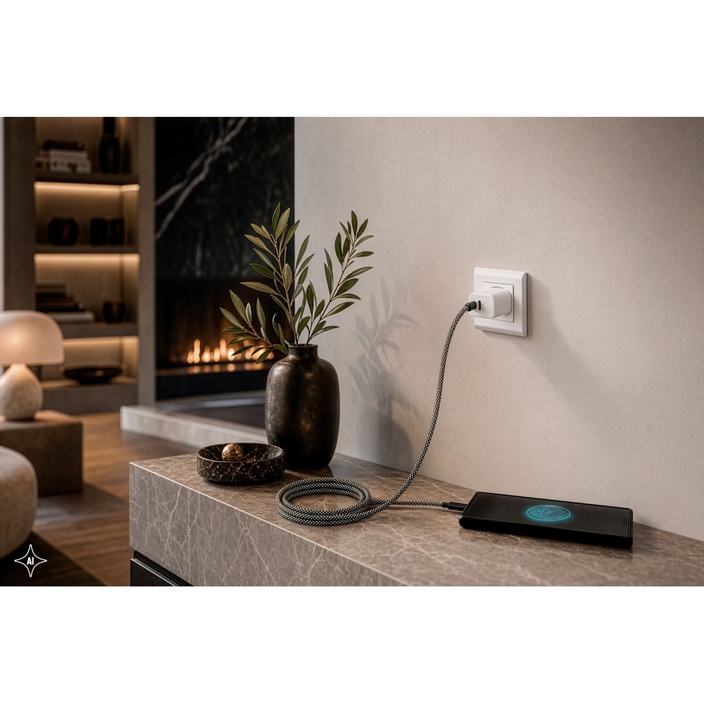 NADELLA. Cable USB-C a USB-C con cable trenzado de poliéster (60 W) y sistema magnético para enrollarlo fácilmente