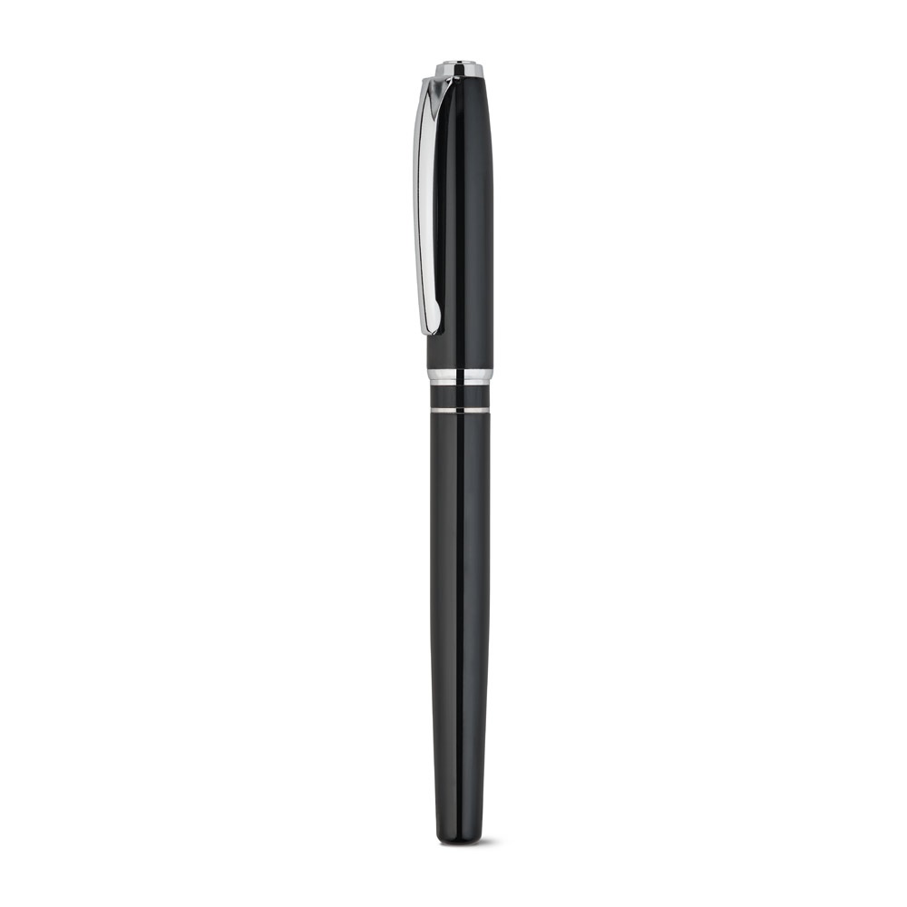 SARAMAGO. Set premium compuesto por 1 bolígrafo y 1 roller en cobre y acero inoxidable, con tinta azul