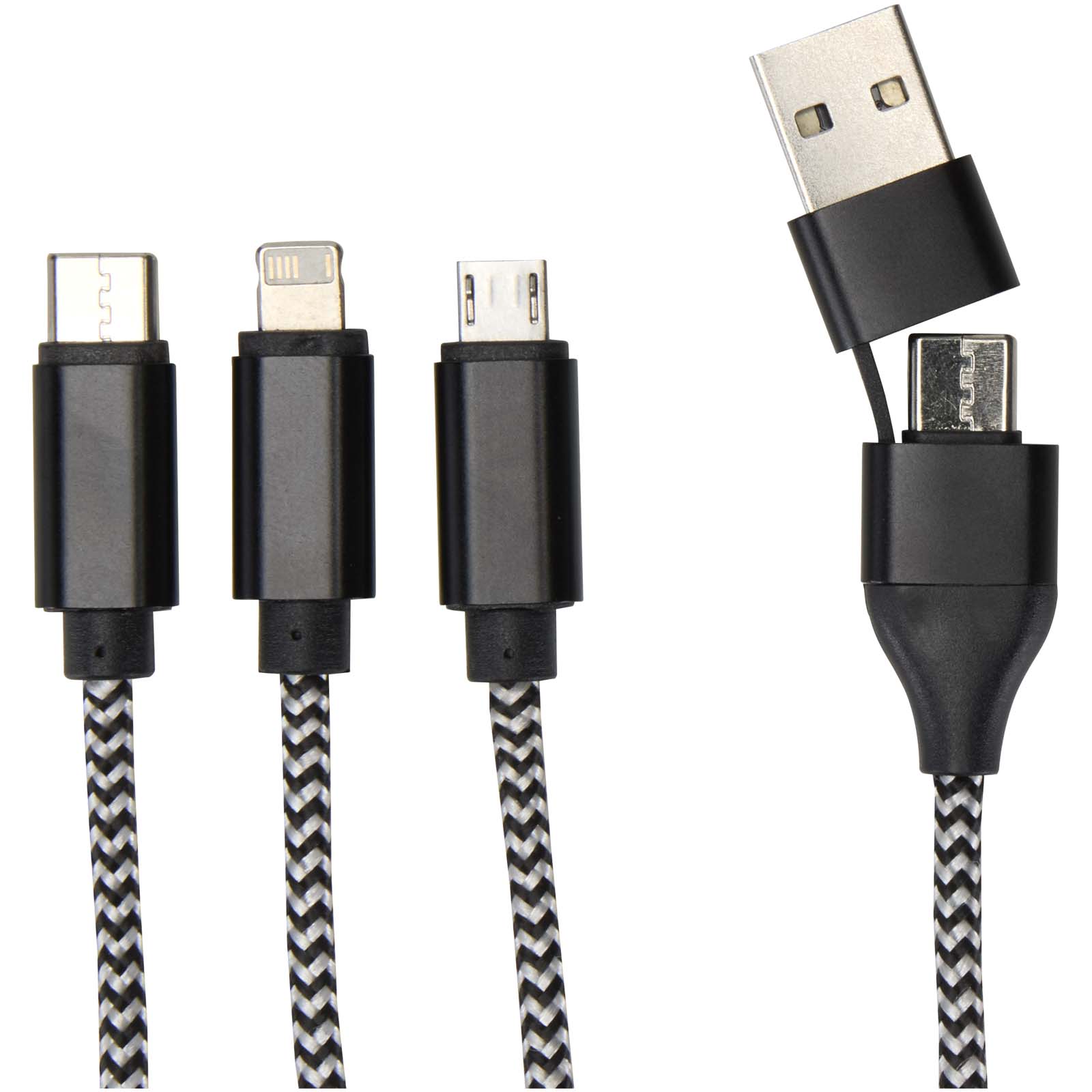 Cable de carga 5 en 1 de aluminio reciclado y RPET de Alphecca