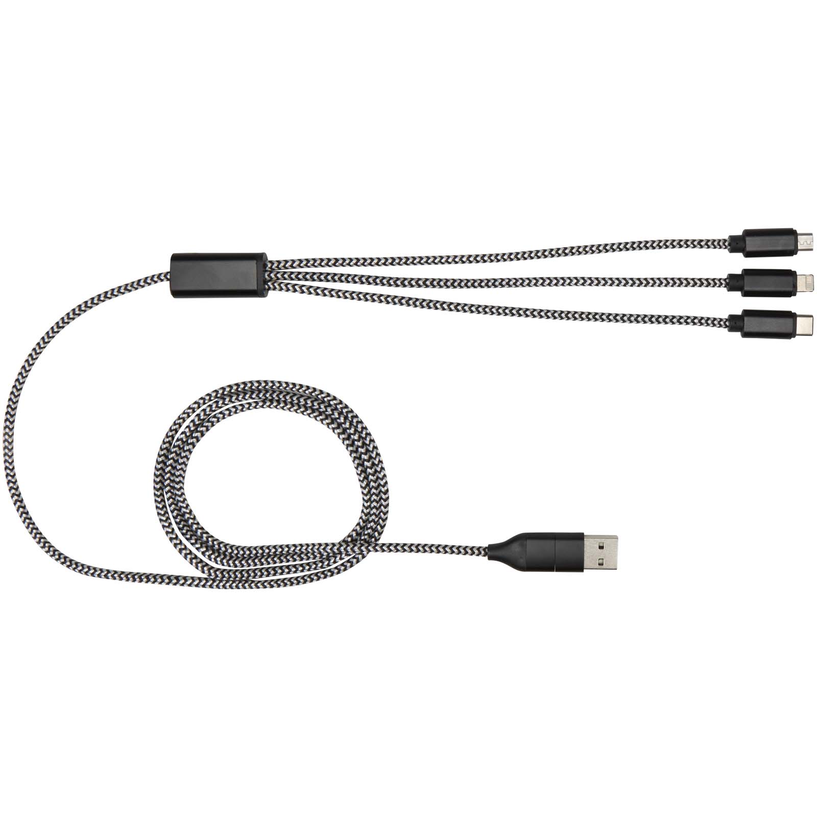 Cable de carga 5 en 1 de aluminio reciclado y RPET de Alphecca