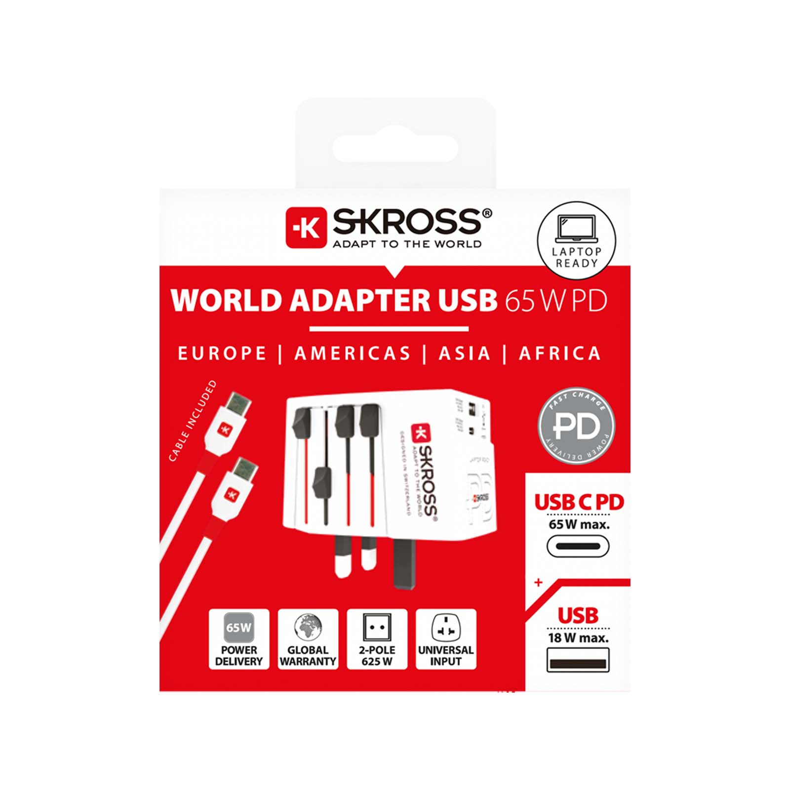 SKROSS® MUV AC65PD world adapter with USB-C cable