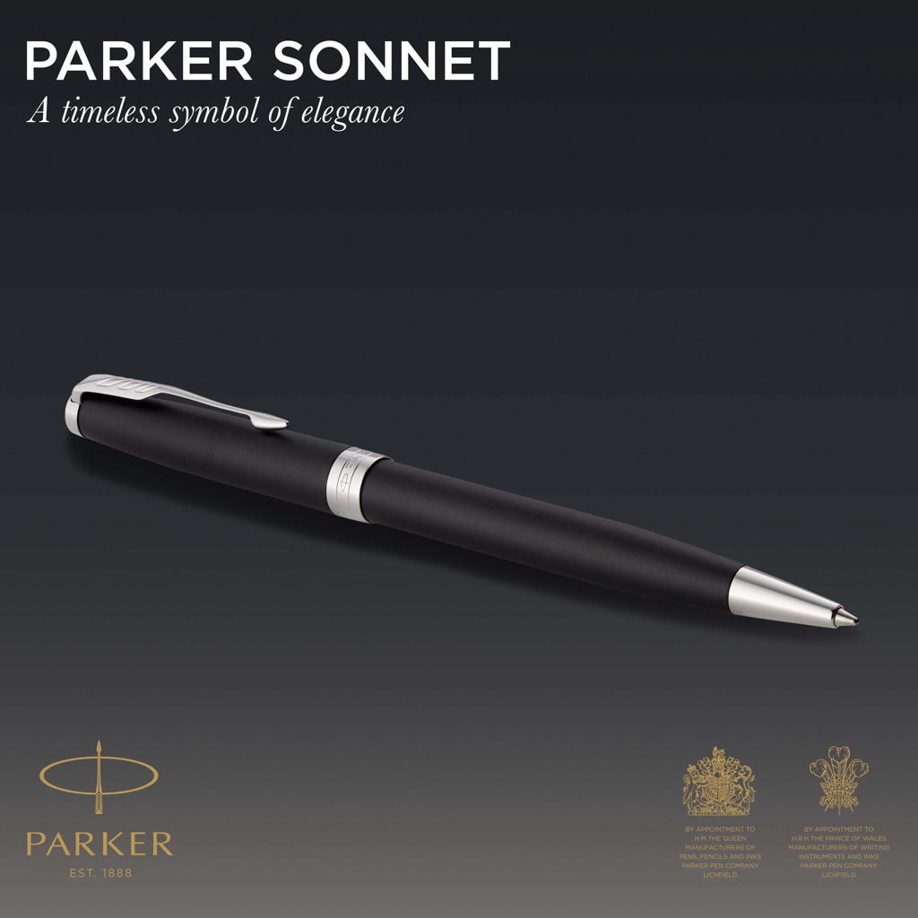 Bolígrafo Parker Sonnet, negro mate con acabados en paladio.