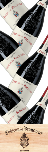 Jahrgangskiste Chateauneuf du Pape Chateau de Beaucastel je 2 Fl. 2006 / 2007 / 2009 direkt aus der Chateau-Schatzkammer (6 Flaschen)