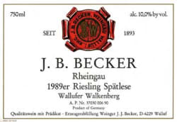 J. B. Becker: Riesling Spätlese Wallufer Walkenberg 1989