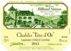 Domaine Billaud Simon: Chablis Cuvee Tete d'Or 2013