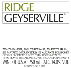 Ridge: Geyserville 2012