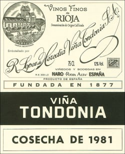 Lopez de Heredia - Vina Tondonia: Vina Tondonia Blanco Gran Reserva 1981