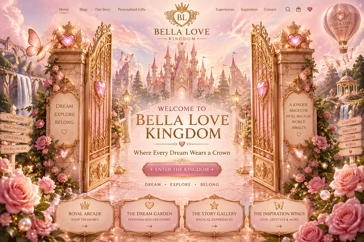 The gates open to reveal Bella Love Kingdom