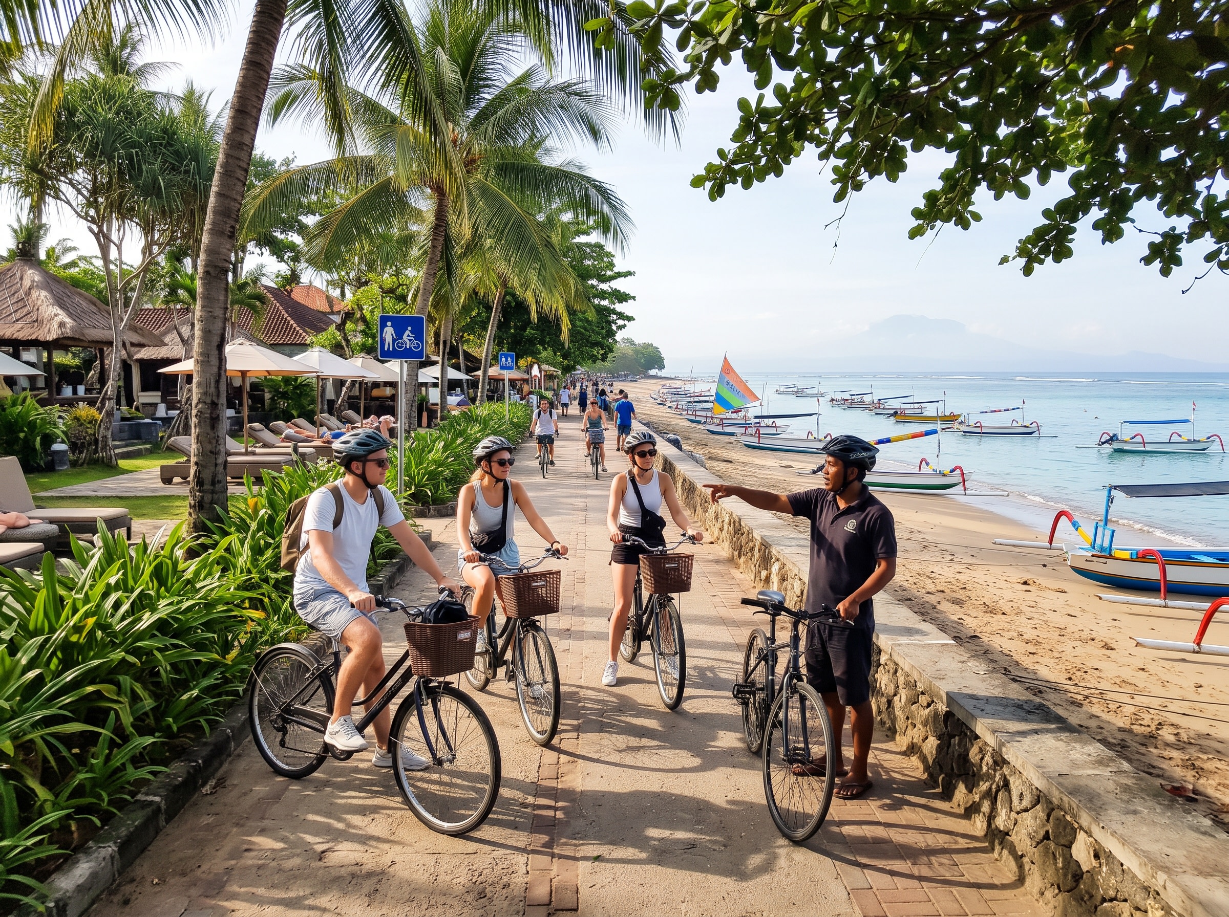 Discover Sanur’s markets, villages, rice fields and coastal paths on a guided cycling tour.