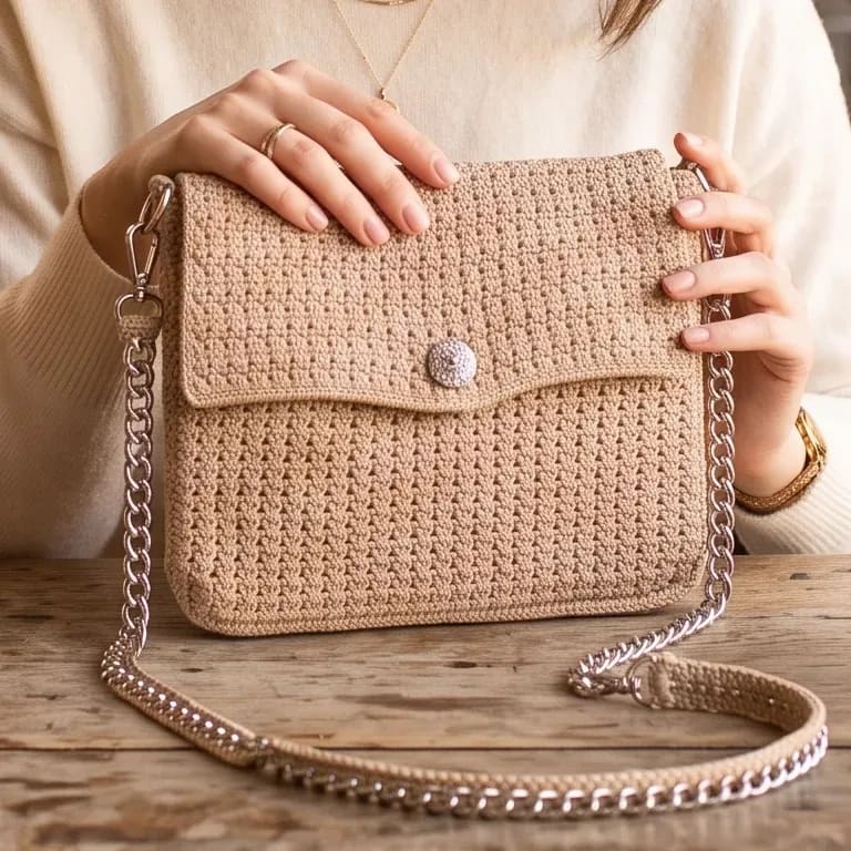 Bolsa Tiracolo em Crochê com Alça Híbrida 'duna'
