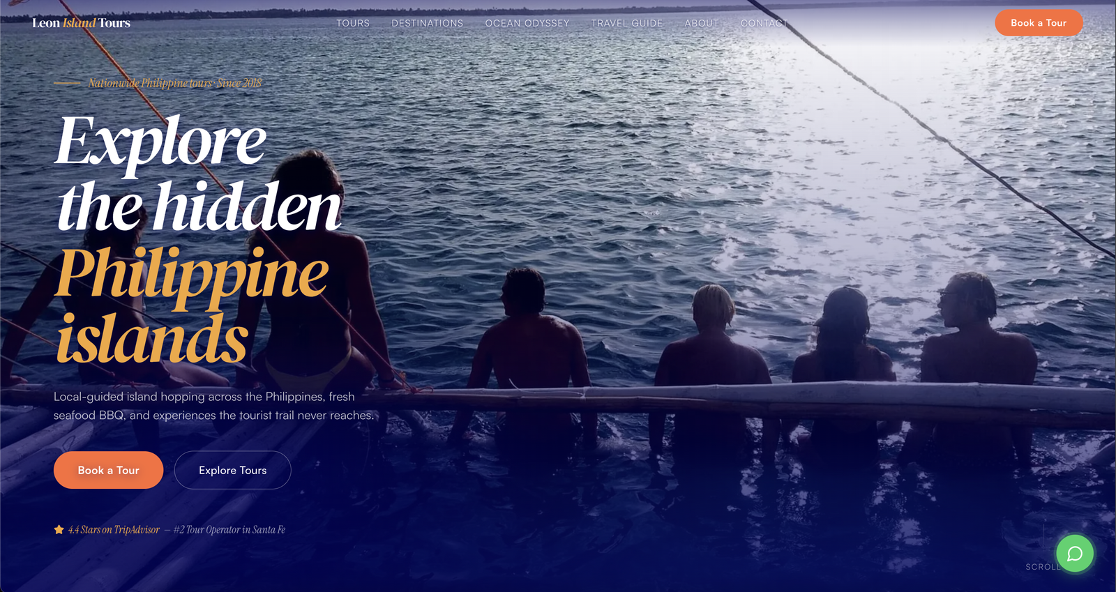 Leon Island Tours — a tour-booking site for a nationwide philippine tour operator based in bantayan island, cebu. nuxt 3 + cloudflare pages, with whatsapp deep-link booking, schema.org seo, and an editorial, photo-driven design.
