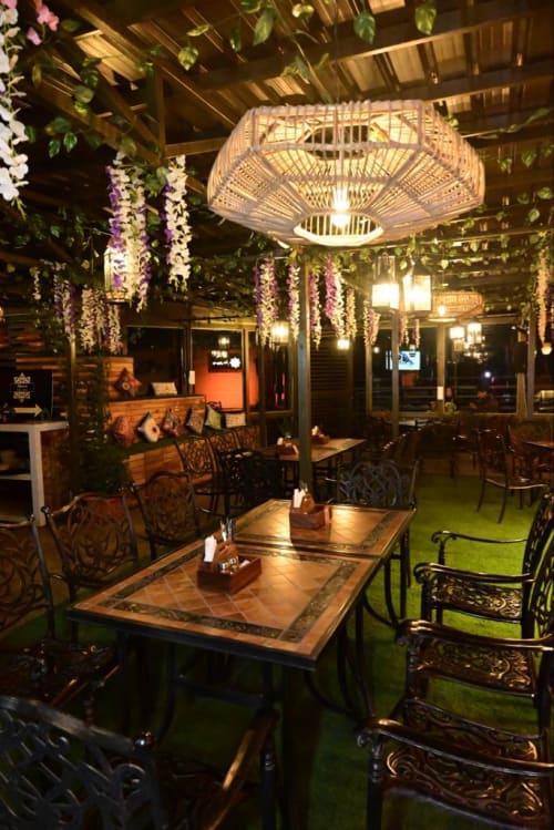 Covered dining area with seating