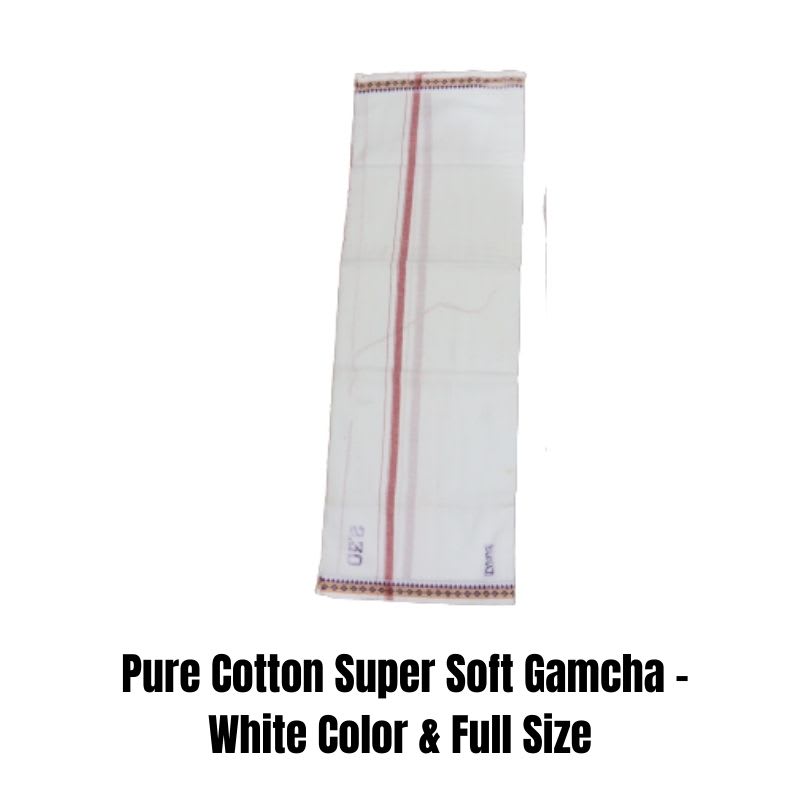 Pure Cotton Super Soft Gamcha - White Color & Full Size