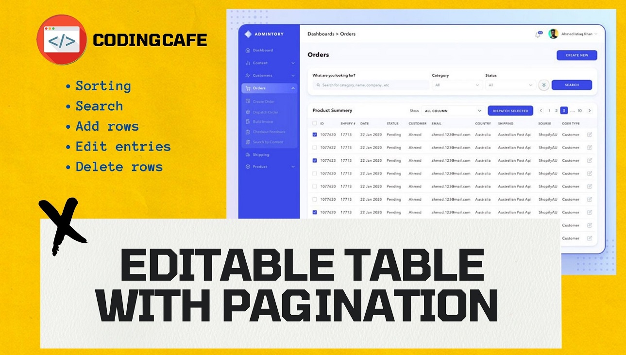 Create simple editable table with search and pagination in React JS in 2 min | React JS development