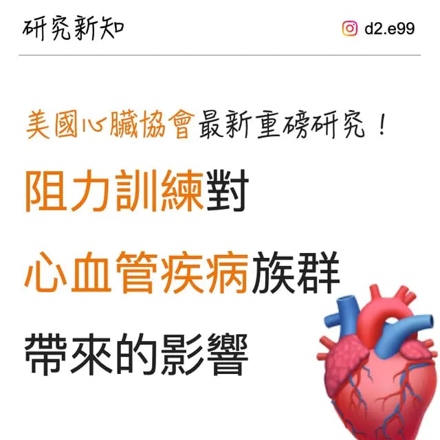 美國心臟協會最新重磅研究！阻力訓練對心血管疾病族群帶來的影響
