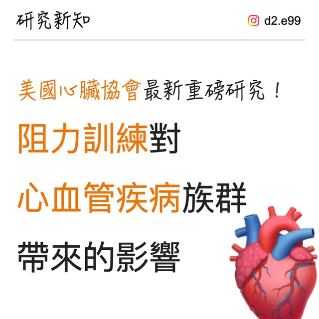 美國心臟協會最新重磅研究！阻力訓練對心血管疾病族群帶來的影響