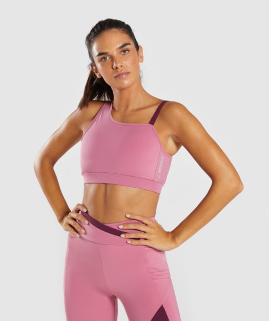 Gymshark Asymmetric Sports Bra - Dusky Pink/Dark Ruby