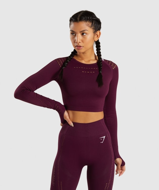 Gymshark Flawless Knit Long Sleeve Crop Top - Ruby