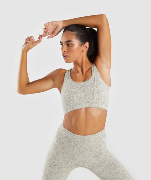 Gymshark Fleur Texture Sports Bra - Washed Khaki Marl
