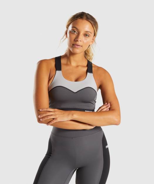 Gymshark Illusion Sports Bra - Black/Charcoal/Light Grey