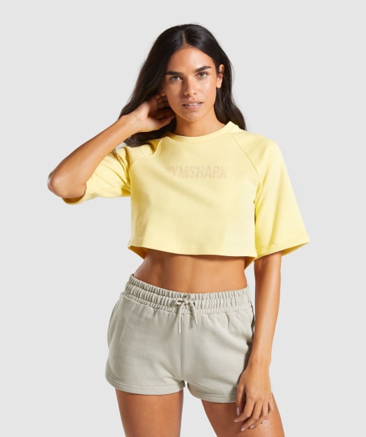 Gymshark Botanic Graphic Boxy Crop Top - Yellow