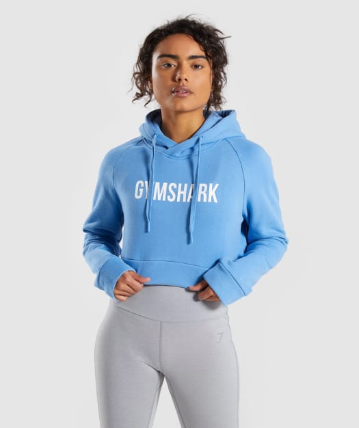Gymshark Cropped Crest Hoodie - Blue