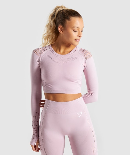 Gymshark Flawless Knit Long Sleeve Crop Top - Washed Lavender