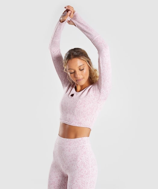 Gymshark Fleur Texture Long Sleeve Crop - Dusky Pink Marl